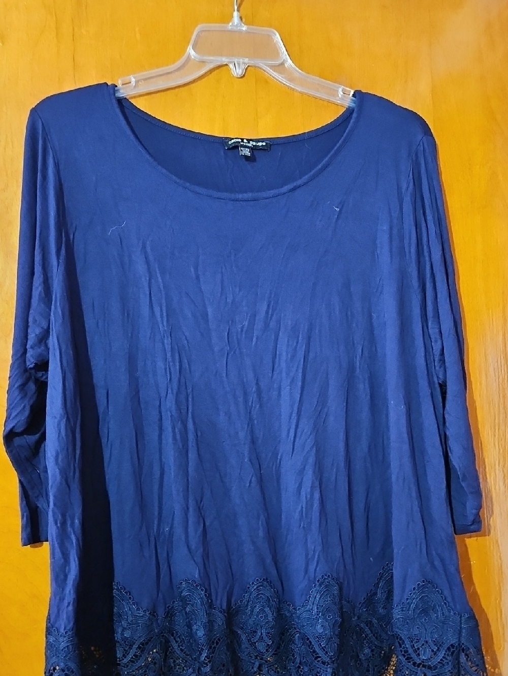 Cable & Gauge Navy Scoop-Neck Tunic with Lace Hem